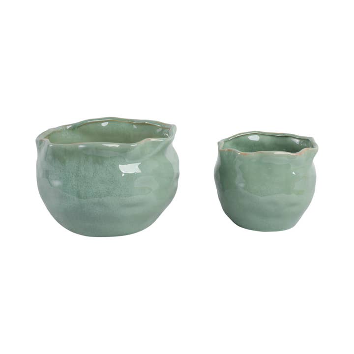 Sagebrook Home - Wholesale Plant Pot - 9/12 in. Sage Green Wavy Edge Round Planters (Set of 2)