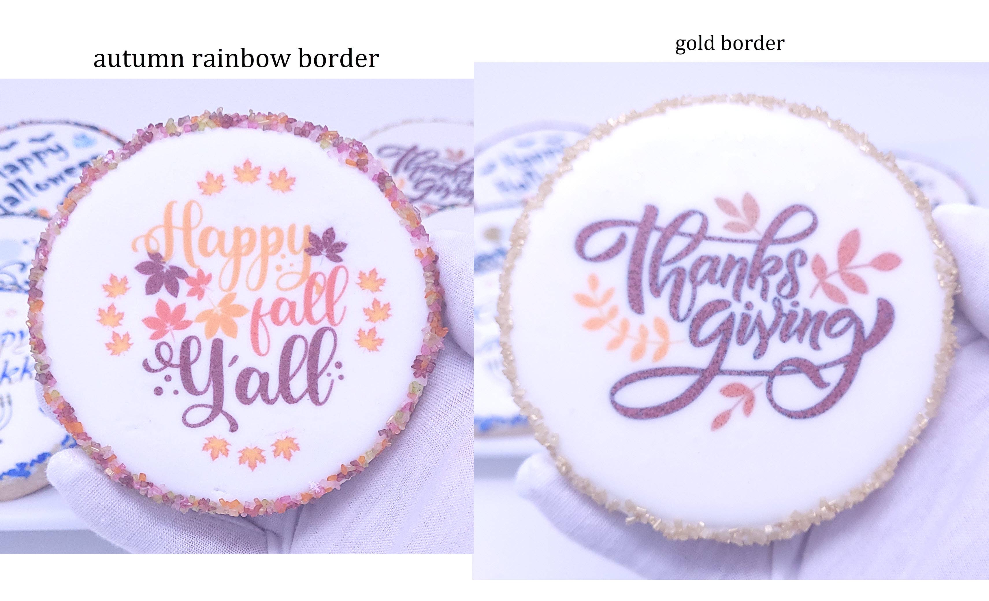 Wild Angel Treats, LLC - Wholesale Koekje - Herfst/Thanksgiving Royal Iced Border Cookie (kies een bericht)1