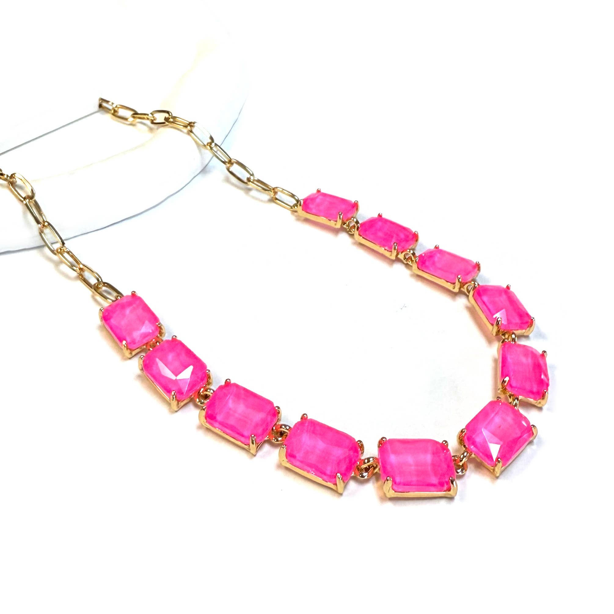 StarryNYC - Wholesale Link & chain necklace - Rectangle Crystal Glass Linked Statement Chain Necklace 3