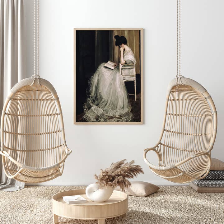 Sugar & Canvas - Wholesale Kunstprint - Europese vintage rustiek meisje dat portretprint leest VP637