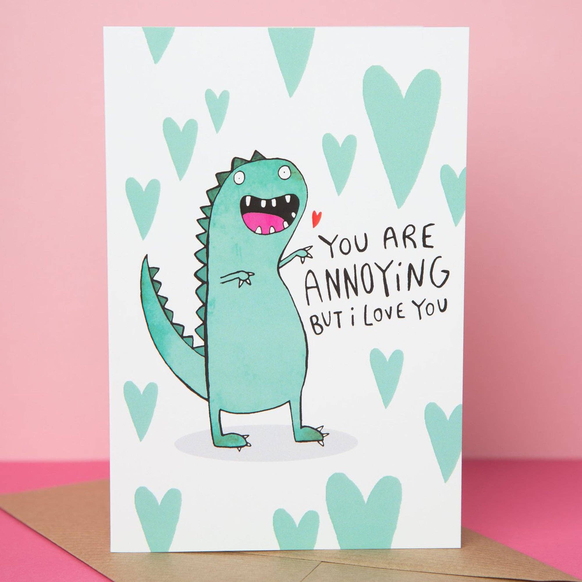 Katie Abey - Wholesale Love Card - Annoying Dinosaur A6 Greeting Card3
