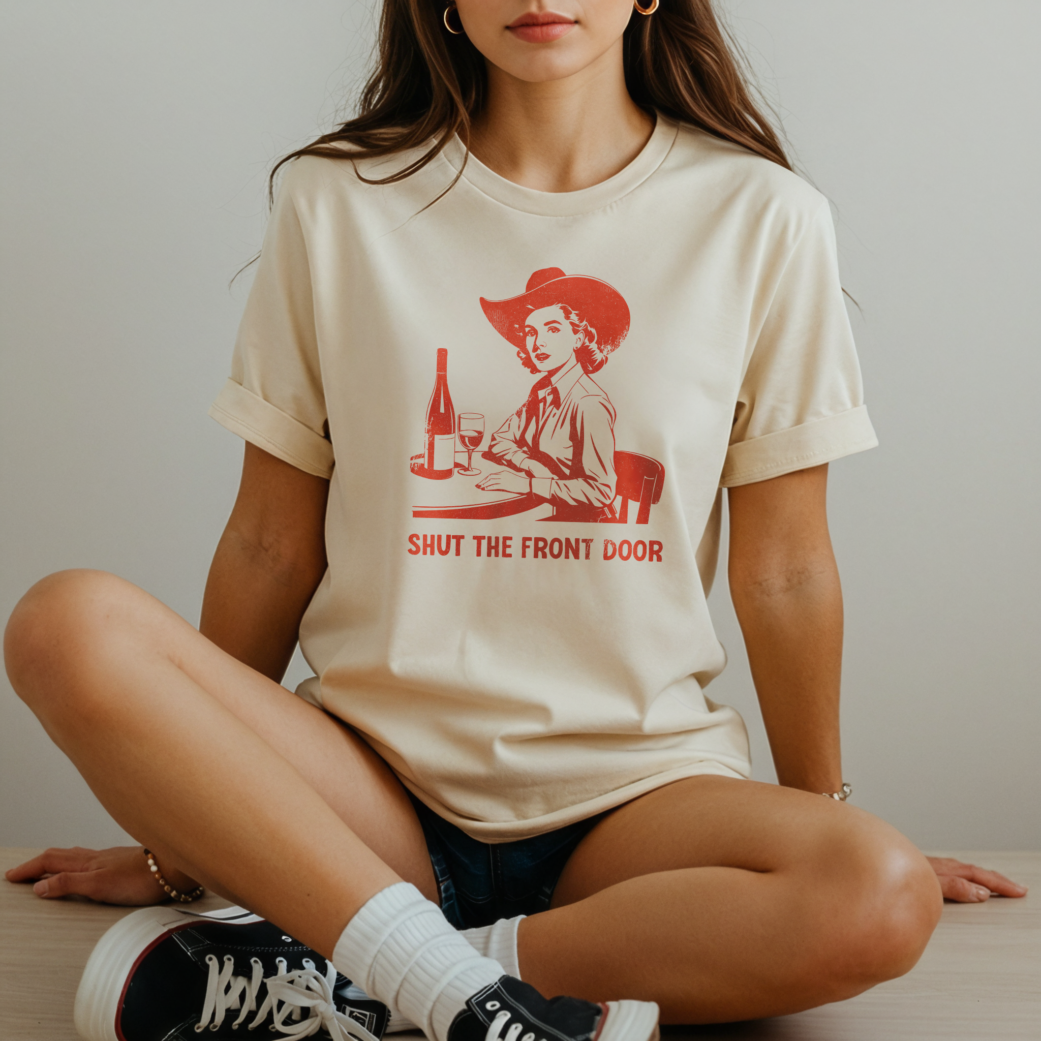 Rackette Club - Wholesale Screen Printed T-Shirt - Women's - Shut the front door t-shirt0