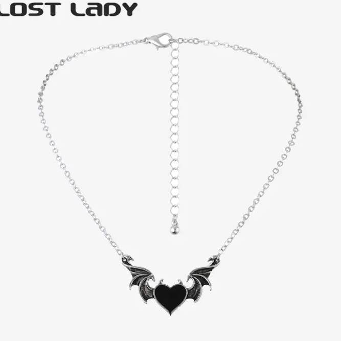 Women Gothic Devil Wings Heart Pendant Alloy Necklace for wholesale by SALINA TRADING INC