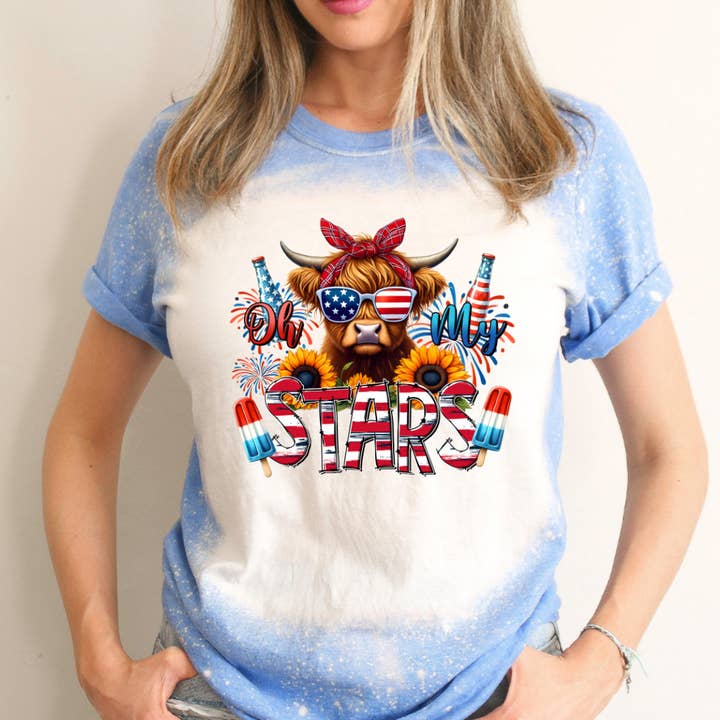 Oh My Stars Maglietta Sbiancata del 4 Luglio per la vendita all'ingrosso da parte di Hello Gorgeous Apparel