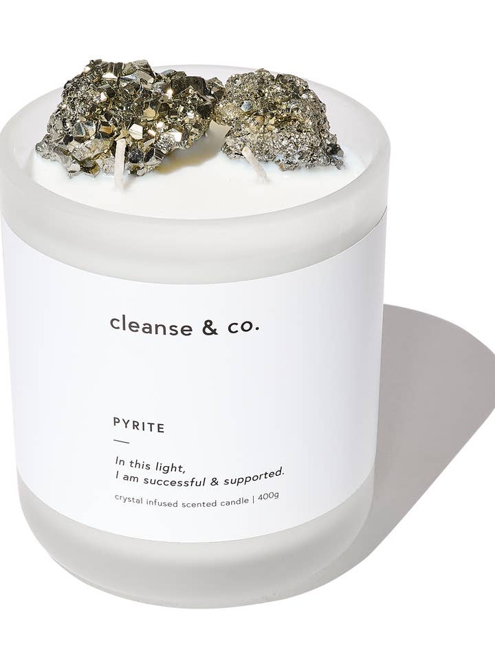Pyrite Intention Crystal Candle - successful & supported for wholesale by Cleanse & Co.