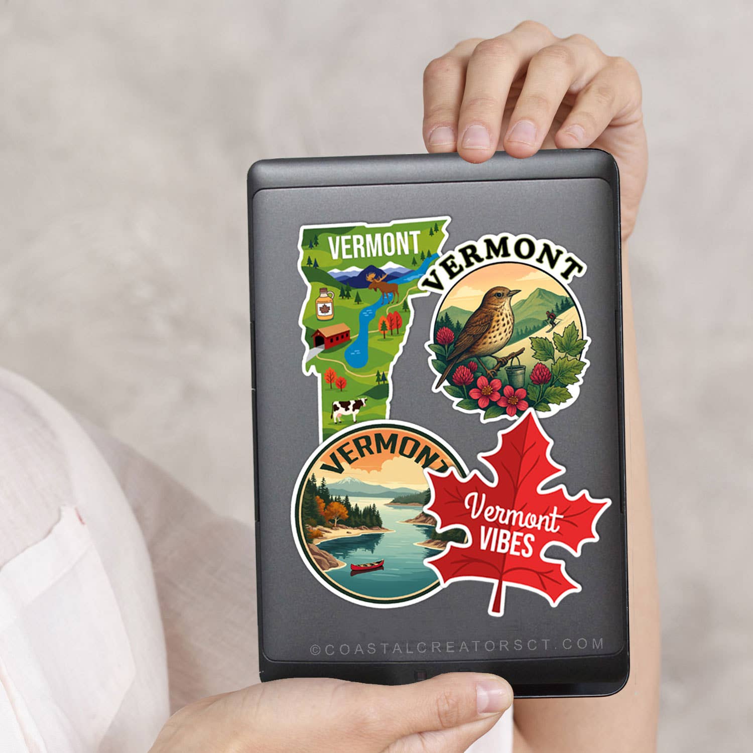 Coastal Creators of Connecticut - Wholesale Sticker - Vermont Laptop Sticker Pack, 4 Full-Size Stickers Per Pack2