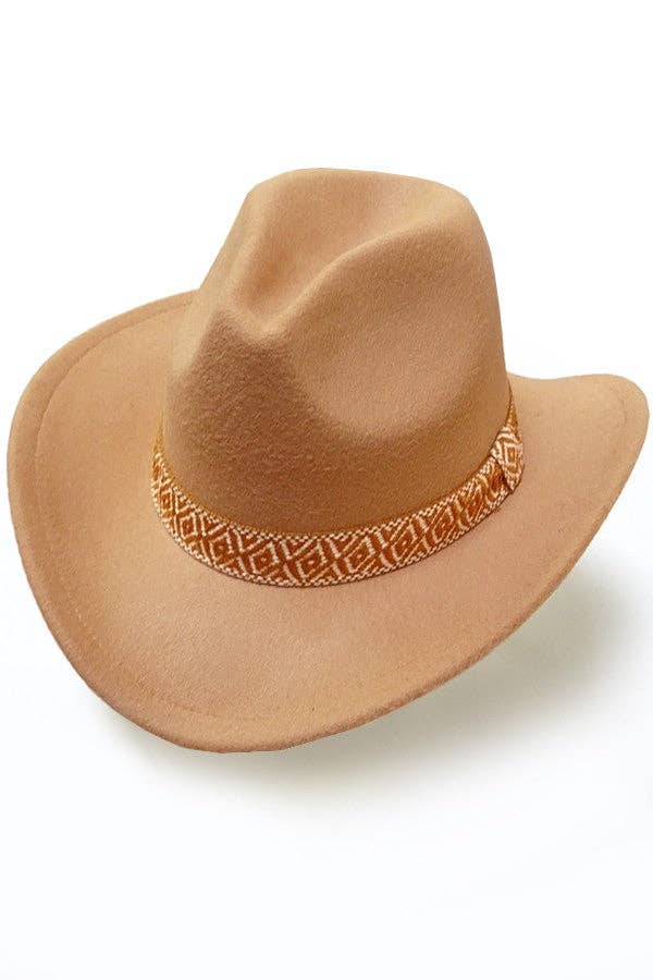 JOSSLYN by wall to wall - Wholesale Fedora - Women's - A VINTAGE CLASSIC COW BOY HAT WITH AZTEC TRIM | 40HW3139