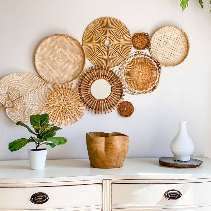 Be Inspired Lifestyle + Coastfully Yours - Wholesale Wall Accent - Wall Decor 9 piece set ,Basket Wall Hangings, Boho Wall hanging, Rattan Wall decor, Woven wall baskets, farmhouse wall decor, Wicker decor