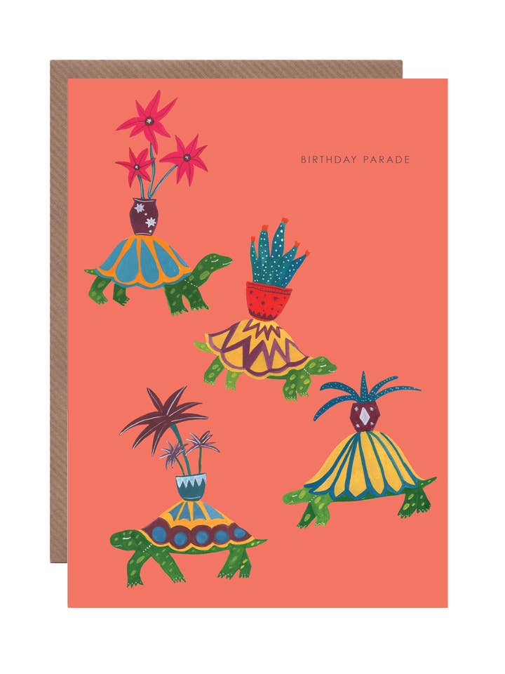 'Tortoise Parade' Birthday Greetings Card for wholesale by Hutch Cassidy