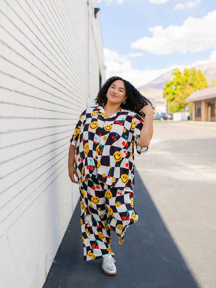 Taby Originals - Wholesale Top & Pant Set (NOT Loungewear) - Women's - TABY ORIGINAL: Smiles In Check Plisse Set in sizes XS-5X***2