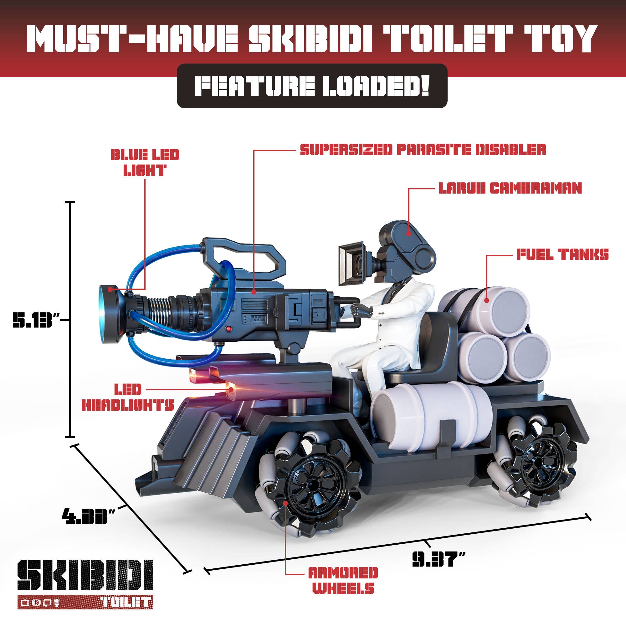USA Toyz - Wholesale Toy Car/Truck - Kids - Official Skibidi Toilet Tank RC Car with LED & Mist (No Cam)3