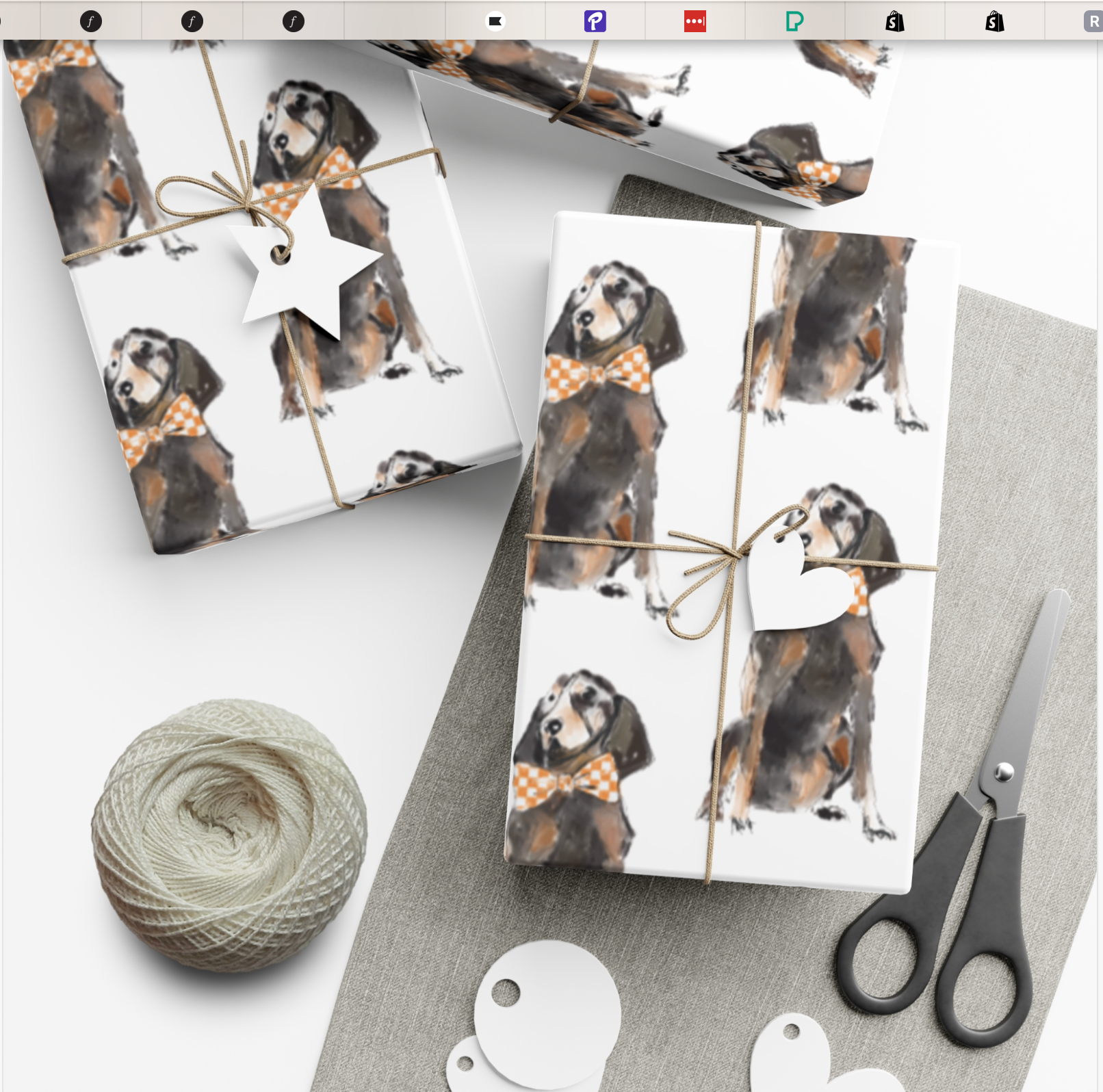 Hey Y'all Party - Wholesale Flat Wrap -  Hound Dog Orange and White Tie Reversible Gift Wrap Sheets1
