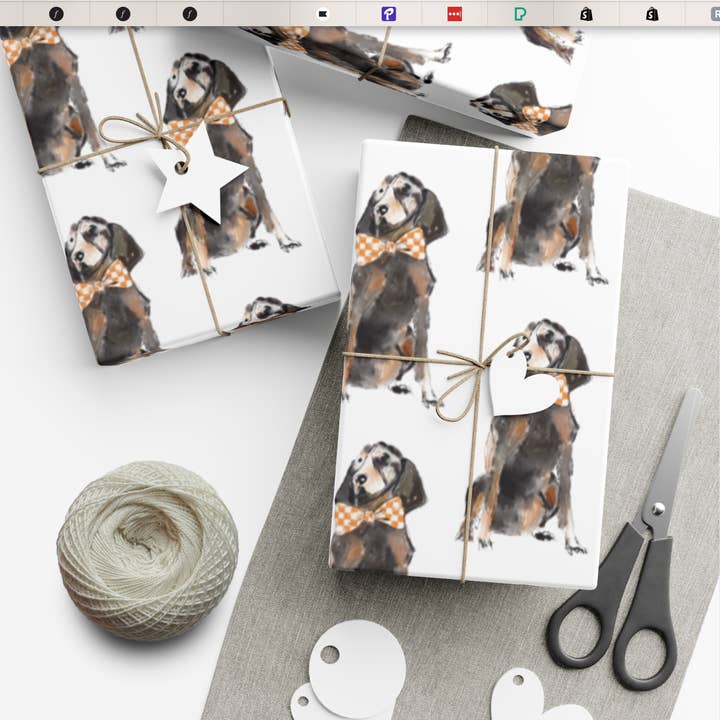 Hey Y'all Party - Wholesale Flat Wrap - Hound Dog Orange and White Tie Reversible Gift Wrap Sheets1