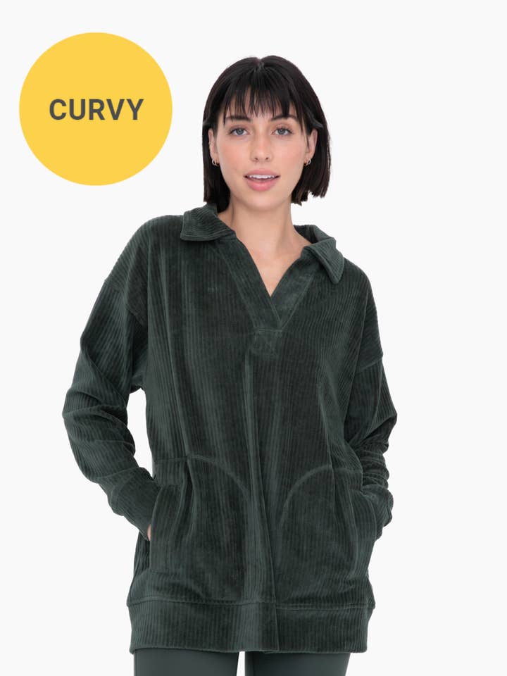 Mono B - Wholesale Sweatshirt - Women's - CURVY - Oversized Collared Corduroy Pullover