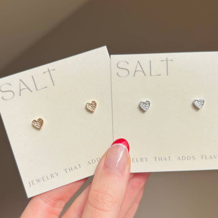 SALT by Sarah Curtis - Wholesale Stud/Post Earrings - HAMMERED HEART STUDS | 18k gold | dainty heart earrings 3