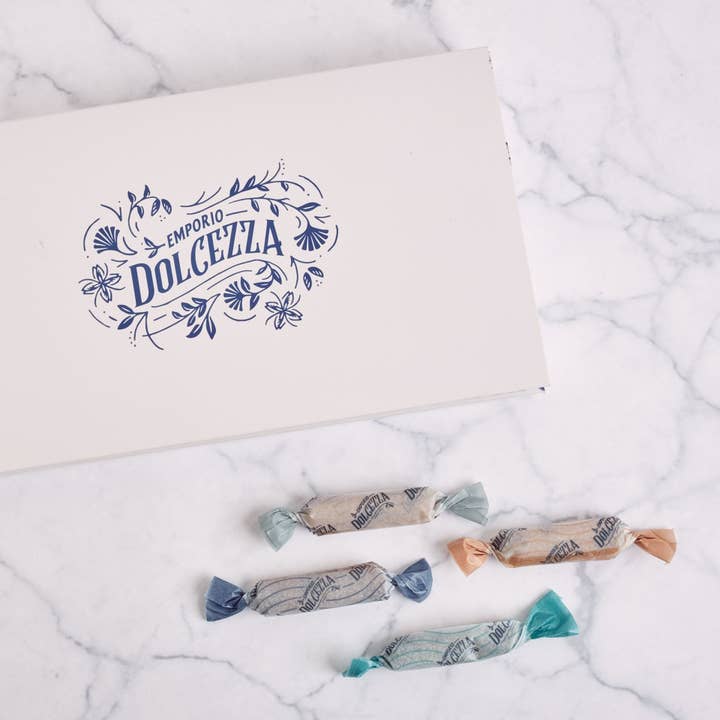 Luksus gaveæske med assorterede bløde, seje karameller for engroshandel hos Emporio Dolcezza