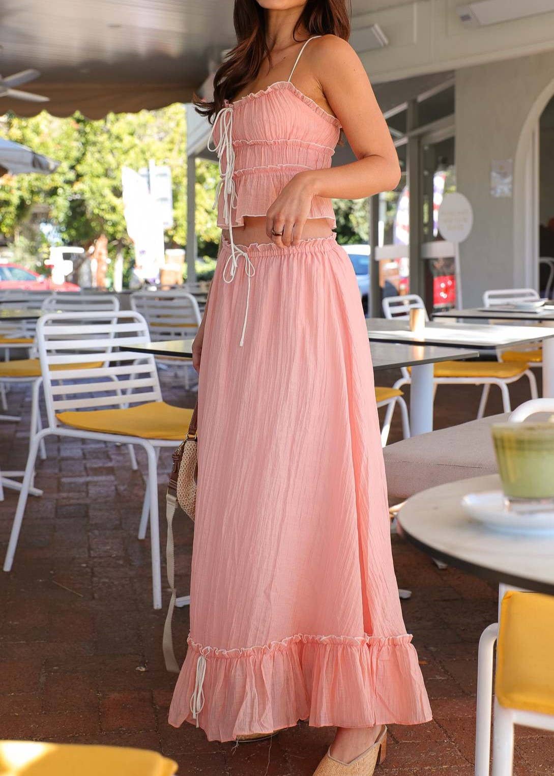 Rosa Clothing - Wholesale Top & Skirt Set - Women's - Suspenders Bow Top Pleated Skirt Set8