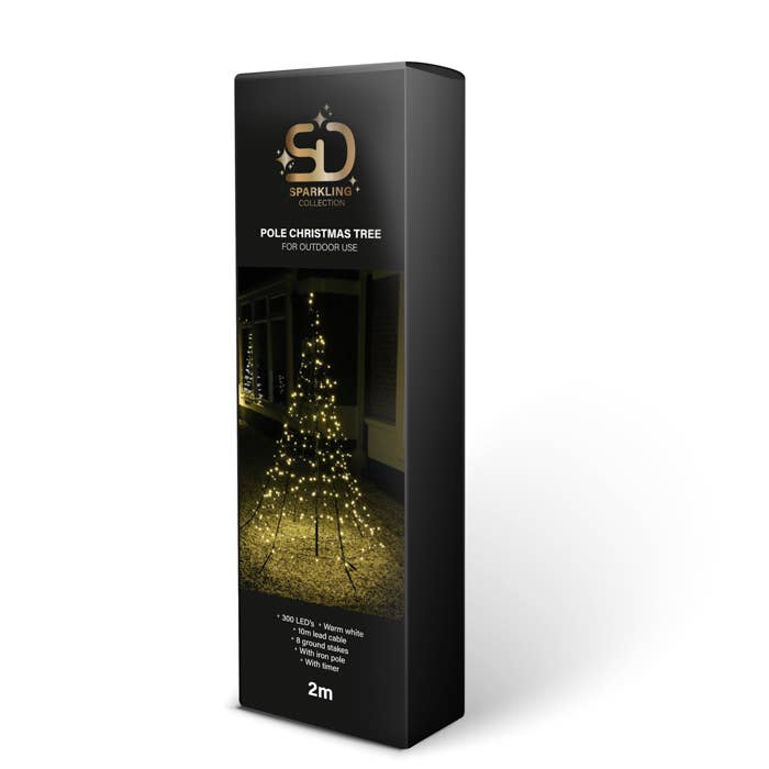 2M VLAGGENMAST KERSTBOOM M/PAAL 300 LED WARM WIT voor wholesale door Imhof & Stevens BV