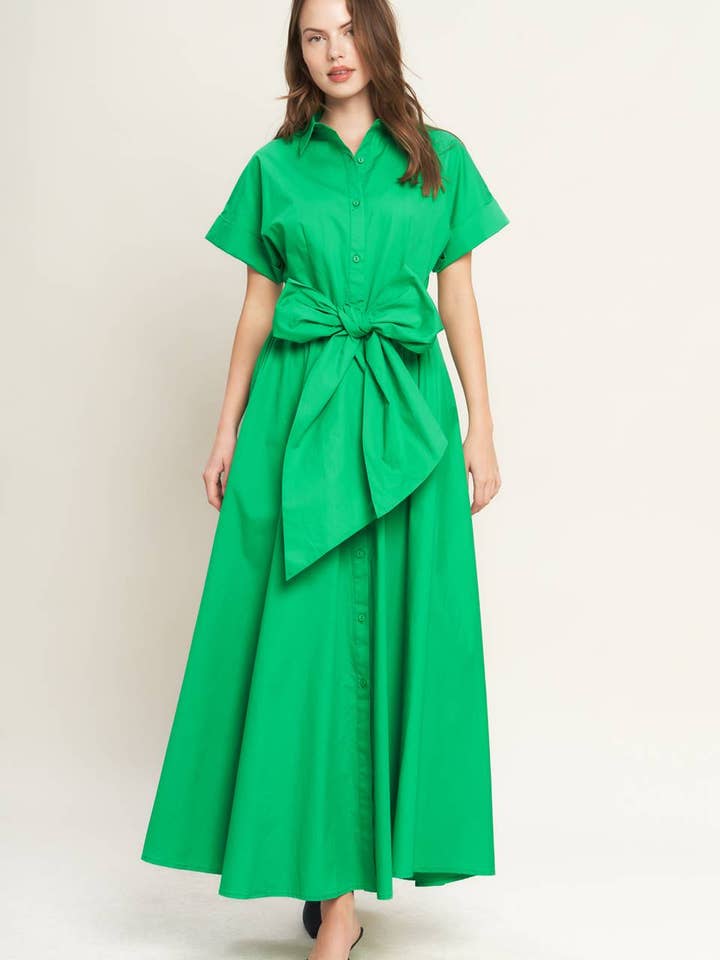 A solid woven midi dress - ID20538 GREEN for wholesale by FLYING TOMATO