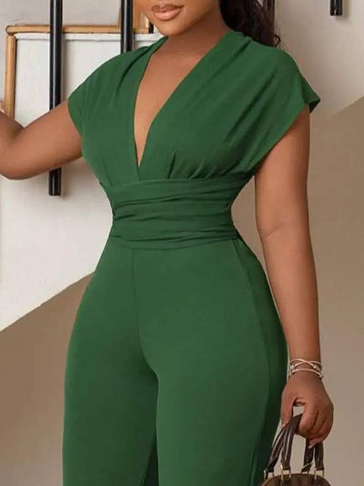 macacão com gravata cruzada nas costas com decote em v profundo por atacado de Fashion Combination