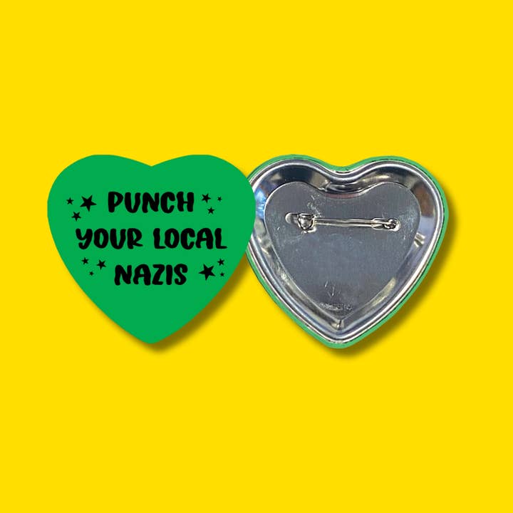 The Sad Babes Club - Wholesale Lapel Pin/Button - punch your local n*zis green/purple/orange Heart Button