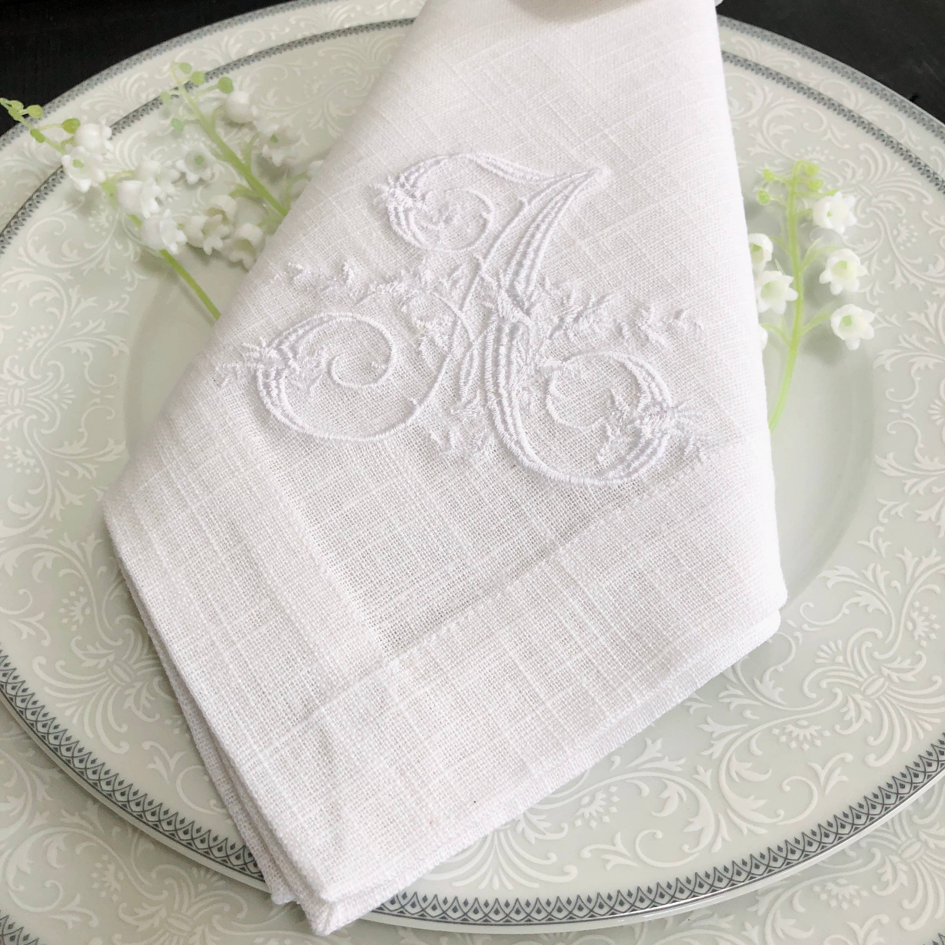 Belle Linen – Guardanapo e pano de jantar por atacado – Guardanapo de Jantar de Linho Vintage Bordado com Monograma9