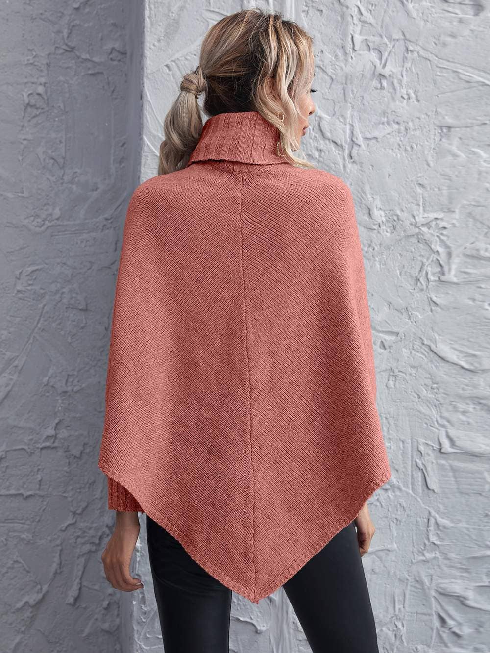 Queen Fashion - Wholesale Knit Sweater - Women's - turtleneck asymmetrical hem poncho sweater8