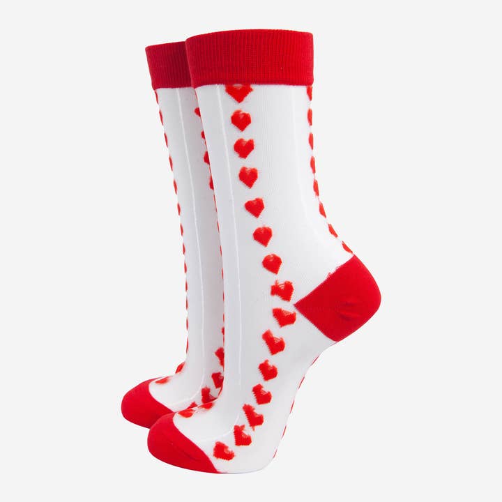 Sock Talk - Wholesale Socks – Women's - Women's Sheer Ankle Socks- Red, Heart1