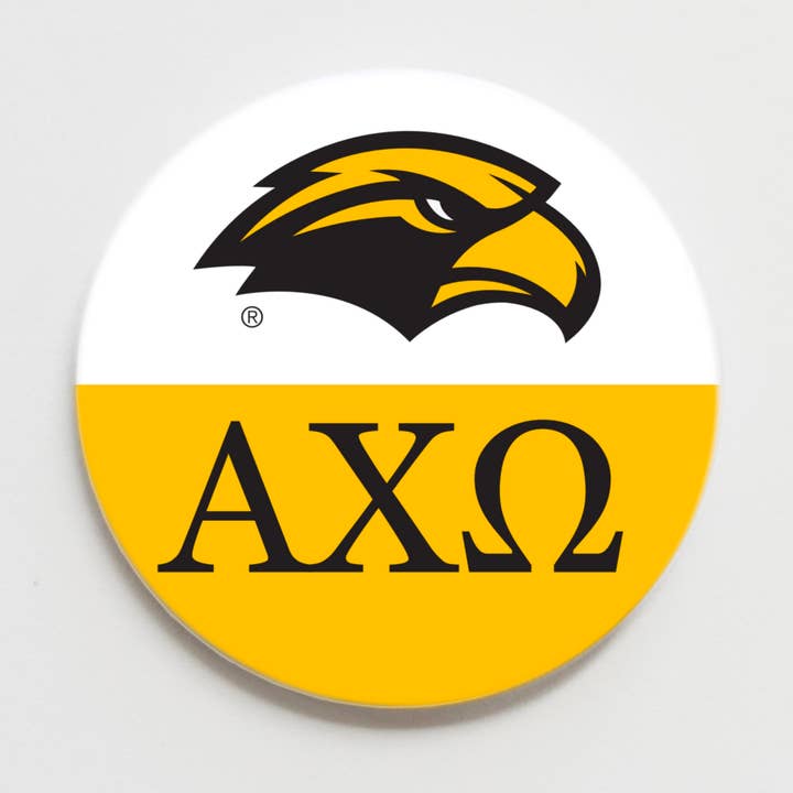 University Southern Mississippi Alpha Chi Omega Logo Button for wholesale by Good Vibez Collegiate