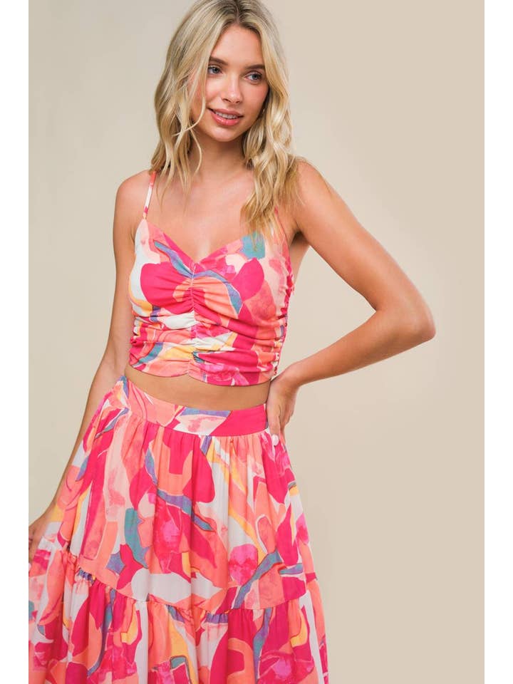 ELFENBEIN FUCHSIE Ein bedrucktes Set aus gewebtem Oberteil und Rock -IT13092-SET für den Großhandel auf Faire3