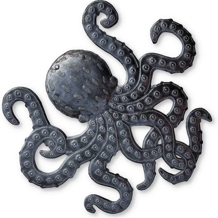 Haiti Fair Trade~ It's Cactus - Wholesale Wall Accent - Octopus Metal Wall Art, Sea Life Ocean Decor 14" x 15"