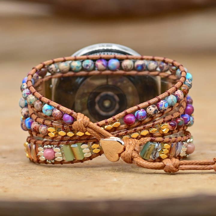 Free Spirit Shop - Wholesale Watch Band/Strap - Women's - Purple Jasper & Rhodonite Beaded Samsung / Garmin Watch Band