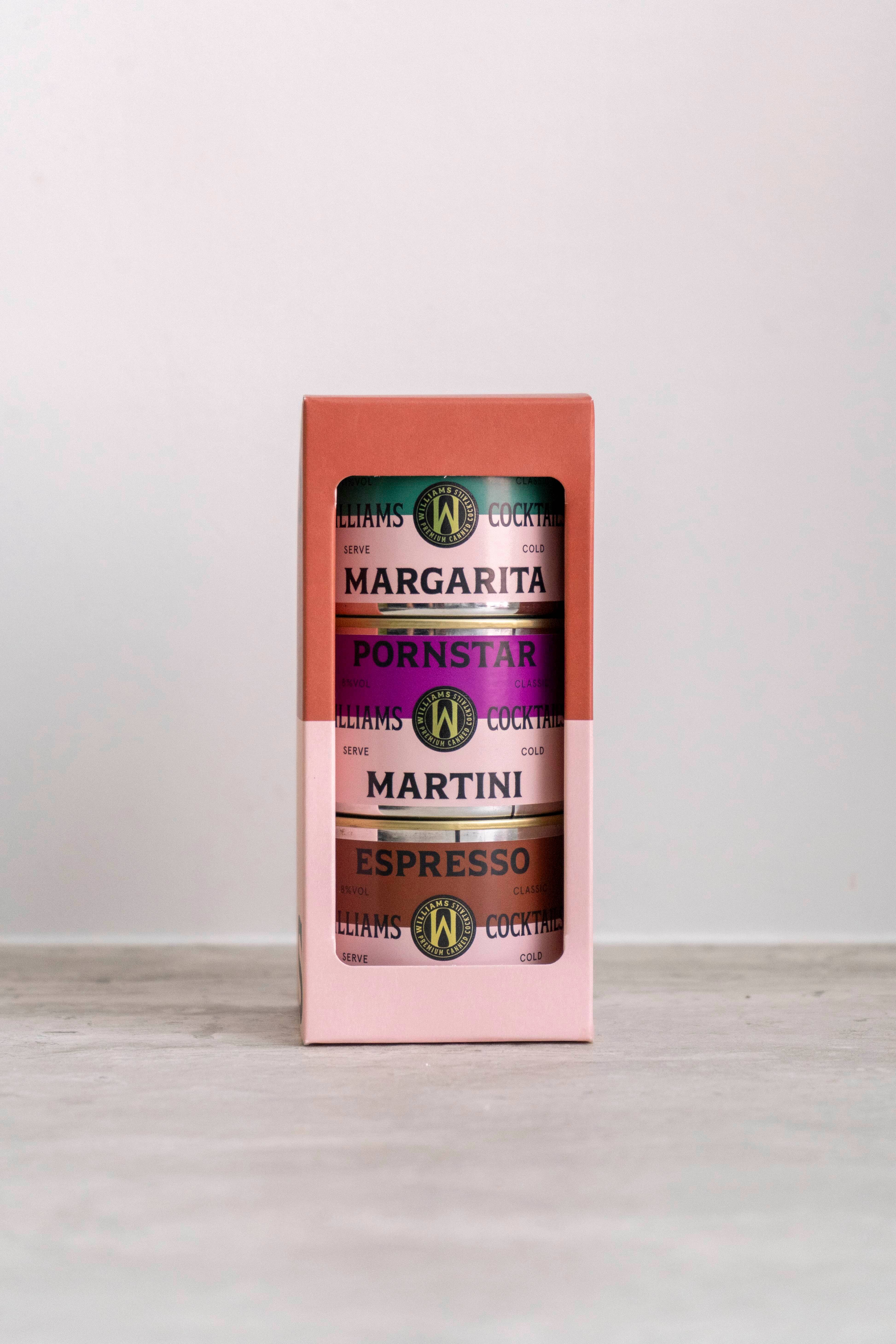 Williams Premium Canned Cocktails - Wholesale Cocktail Mix/Syrup - Gift packaging including 3 cocktails (PSMA, ESMA, MRGA)