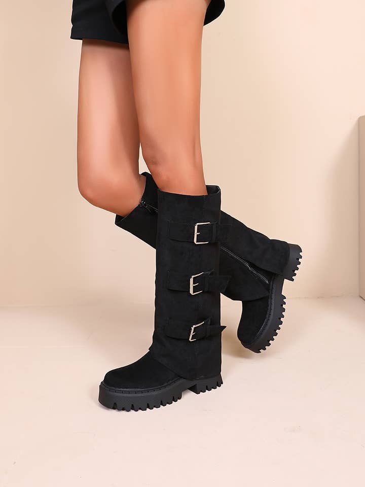 Joia Paris - Vendita all'ingrosso Stivaletti - Donna - Stivali alti con suola dentellata e tripli cinturini WZ-1129