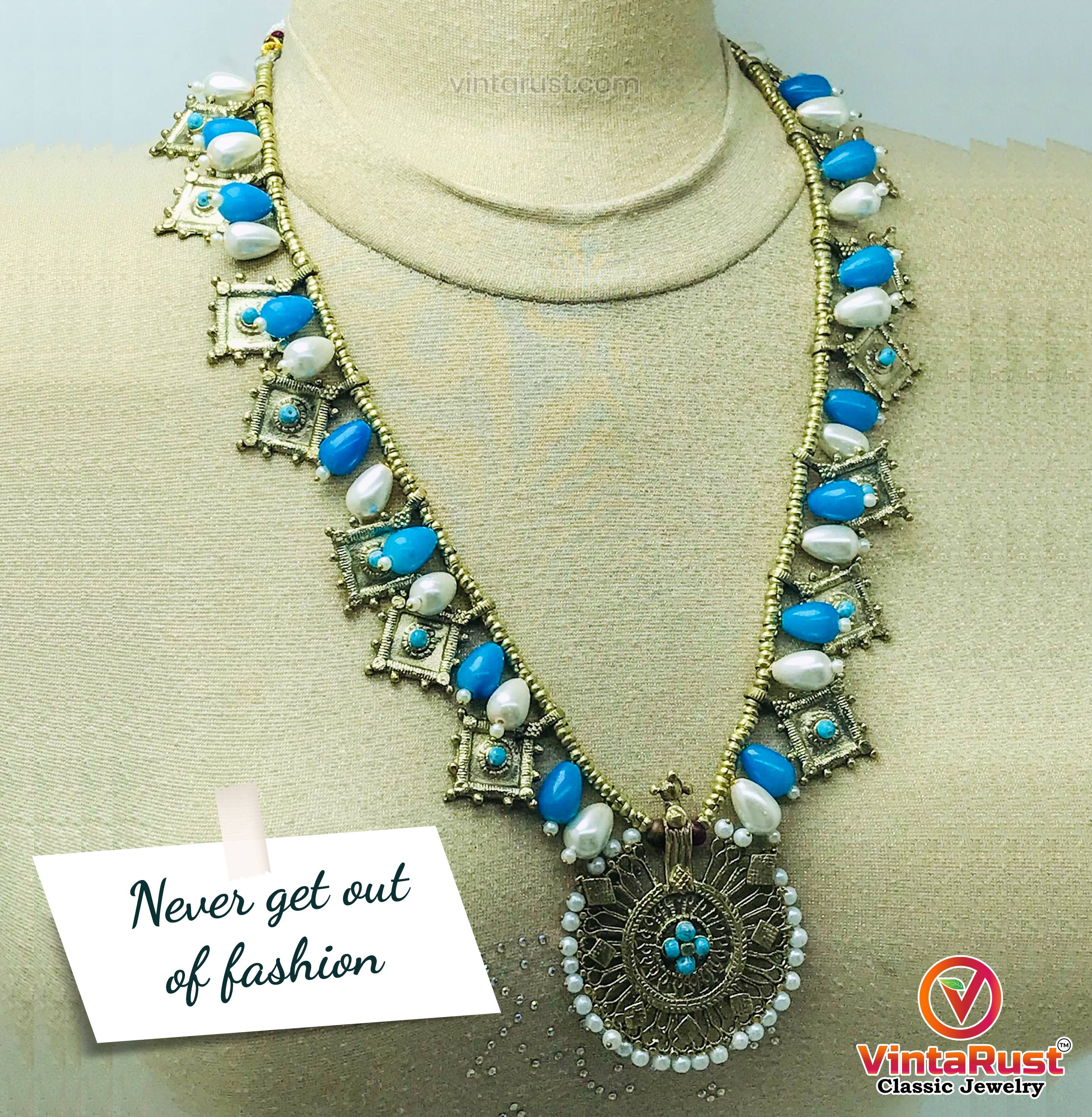 vintarust - Vente Parures de bijoux - Parure de bijoux Tribal avec perles et grand motif doré9