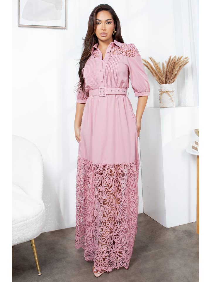 Fashion Space - Wholesale Dress - Women's - Women's Solid Crochet Elegant Maxi Dress12