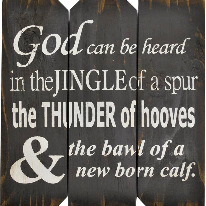 16x16 Brown Sign: 'God Can Hear in the Jingle of a Spur' for wholesale by Boulder Innovations