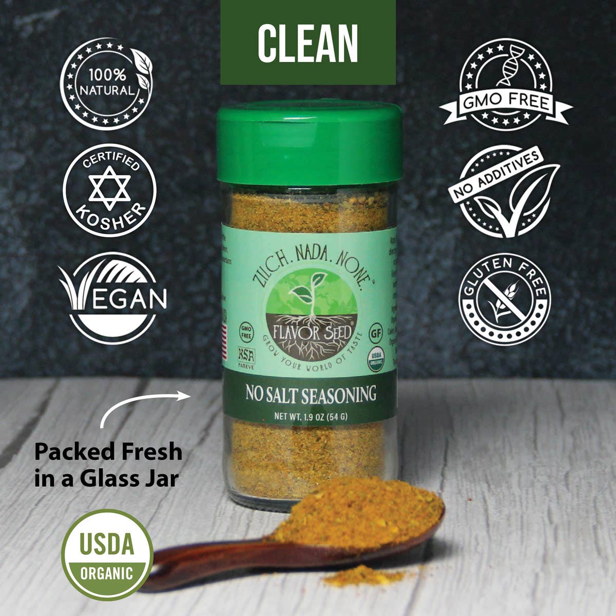 Flavor Seed – wholesale Dried spice mix – Zilch Nada None Sodium Free Organic Seasoning - 1.9 oz2