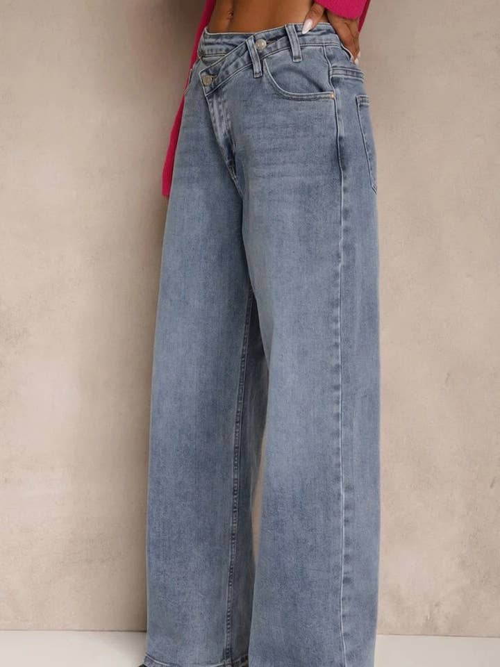 Jean en denim à jambes larges Yara-Bleu pour la vente par Catwalk Wholesale