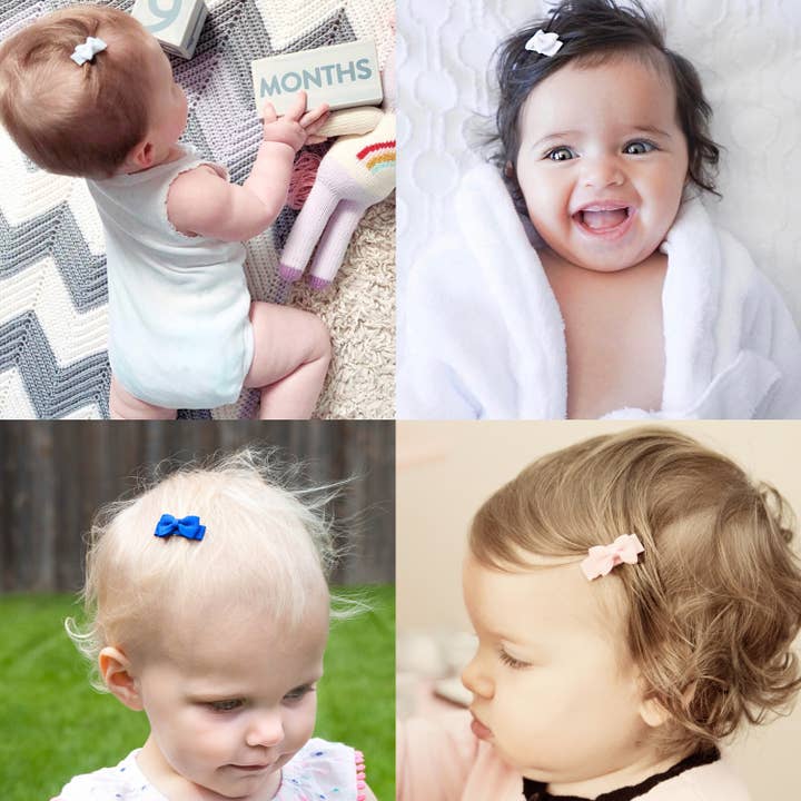 Baby Wisp - Wholesale Hair Bow - Baby - 5 Tiny Tuxedo Bows on Snap Clips - Prep Girl