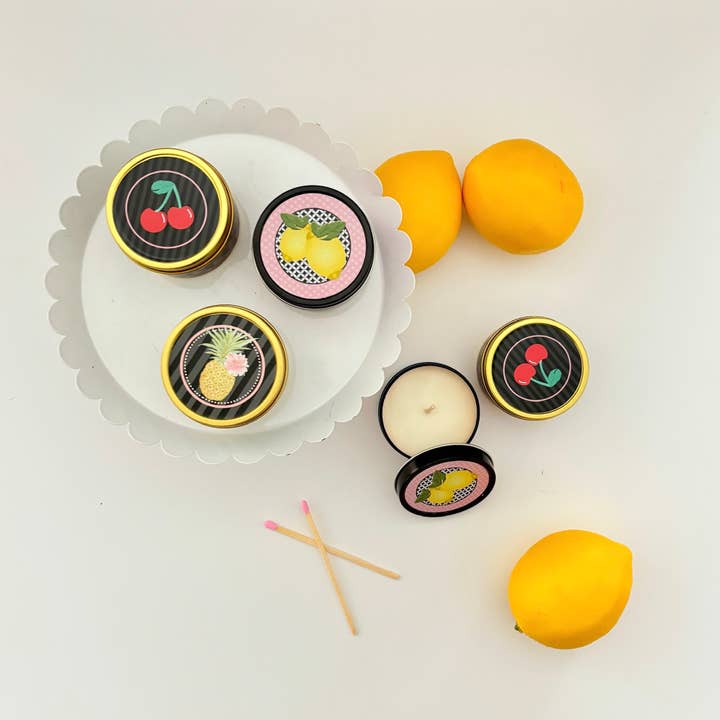 Mod Lounge Paper Company - Wholesale Travel Candles - Lemon Pink and Yellow Vintage Travel Candle3