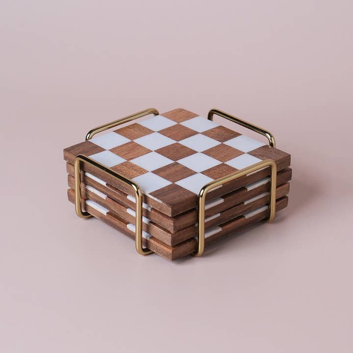 Made Market Co. - Venta al por mayor Posavasos - Posavasos de Madera a Cuadros con Soporte