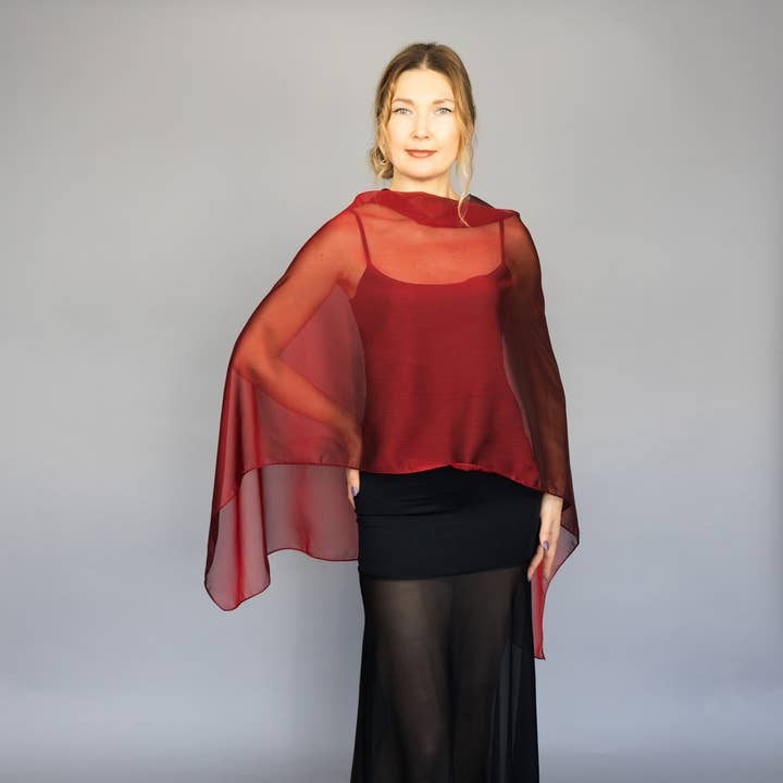 Burgundy Red Greek Style Sheer Capelet and Scarf for wholesale by BridalSpain