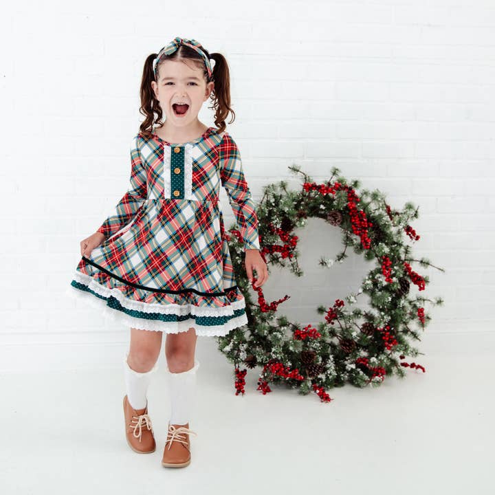 Prancer's Plaid Graceful Ruffle Dress for wholesale by Dreamiere