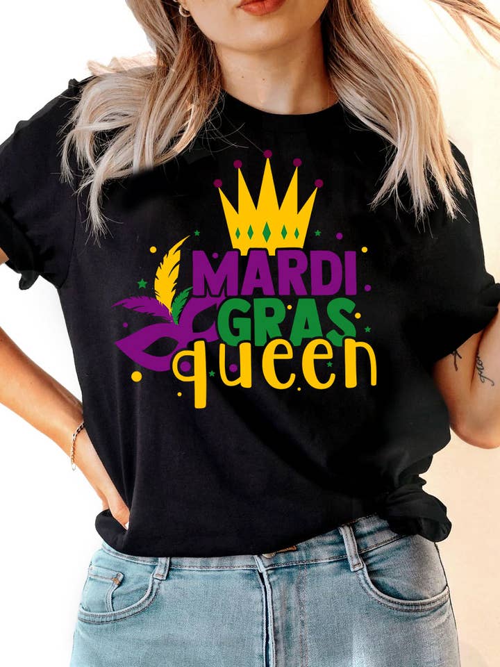 House Of Rodan - Vente T-shirt à imprimés – femme - Mardi Gras Queen - T-shirt mignon NOLA pour fête de Mardi Gras