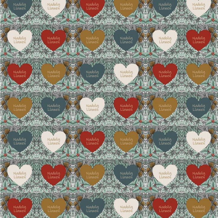 Weihnachtsgeschenkpapier - Festliche Herzen - Nadolig Llawen für den Großhandel von Alff a Bet Design