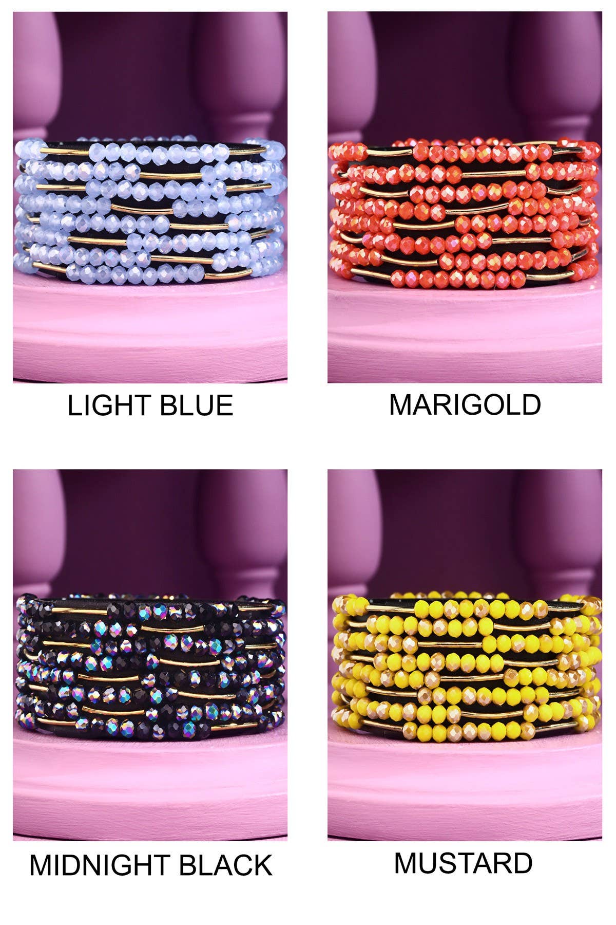 Urbanista - Wholesale Beaded Bracelet - 8 Layer Stackable Glass bead & Metal bracelet 17