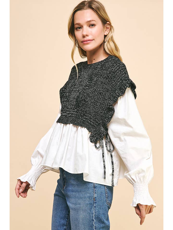 PINCH - Wholesale Blouse - Women's - WOVEN KNIT COMBO BLOUSE - 4974T9