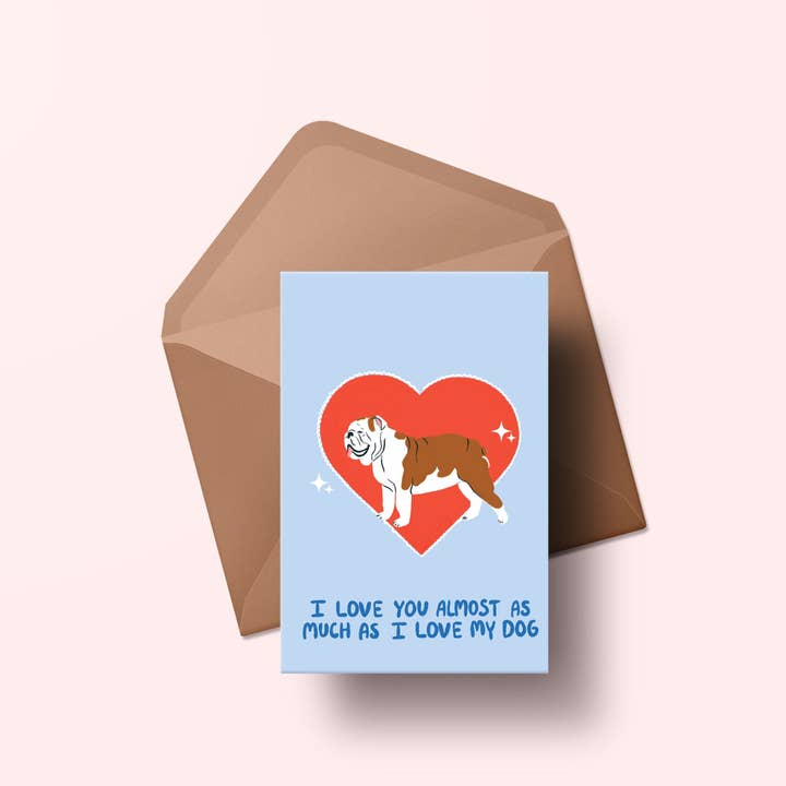 English Bulldog Valentine's card for wholesale by whatmabeldid