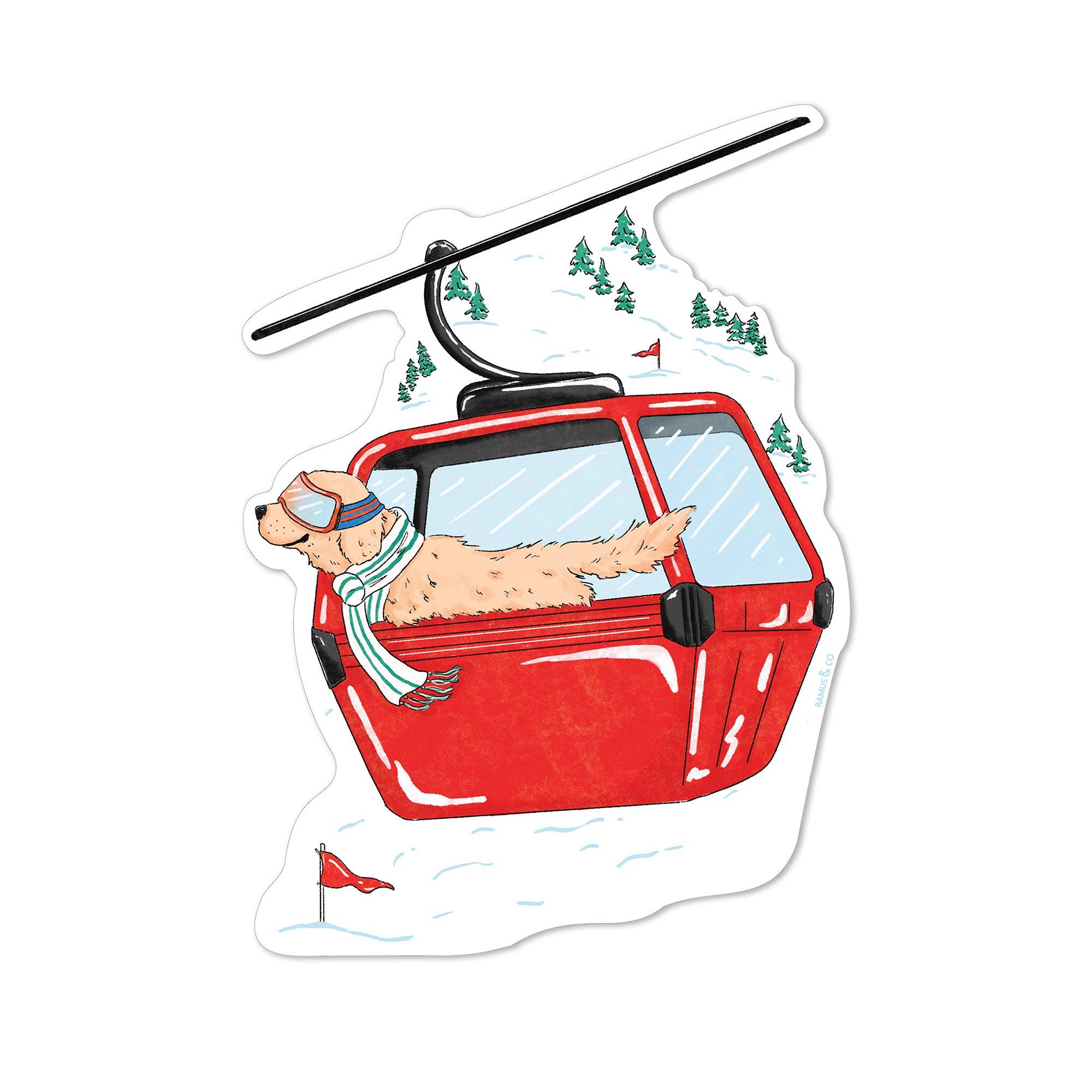 Ramus & Co. - Wholesale Everyday Greeting Card - Golden Dog Ski Gondola Fridge Card0